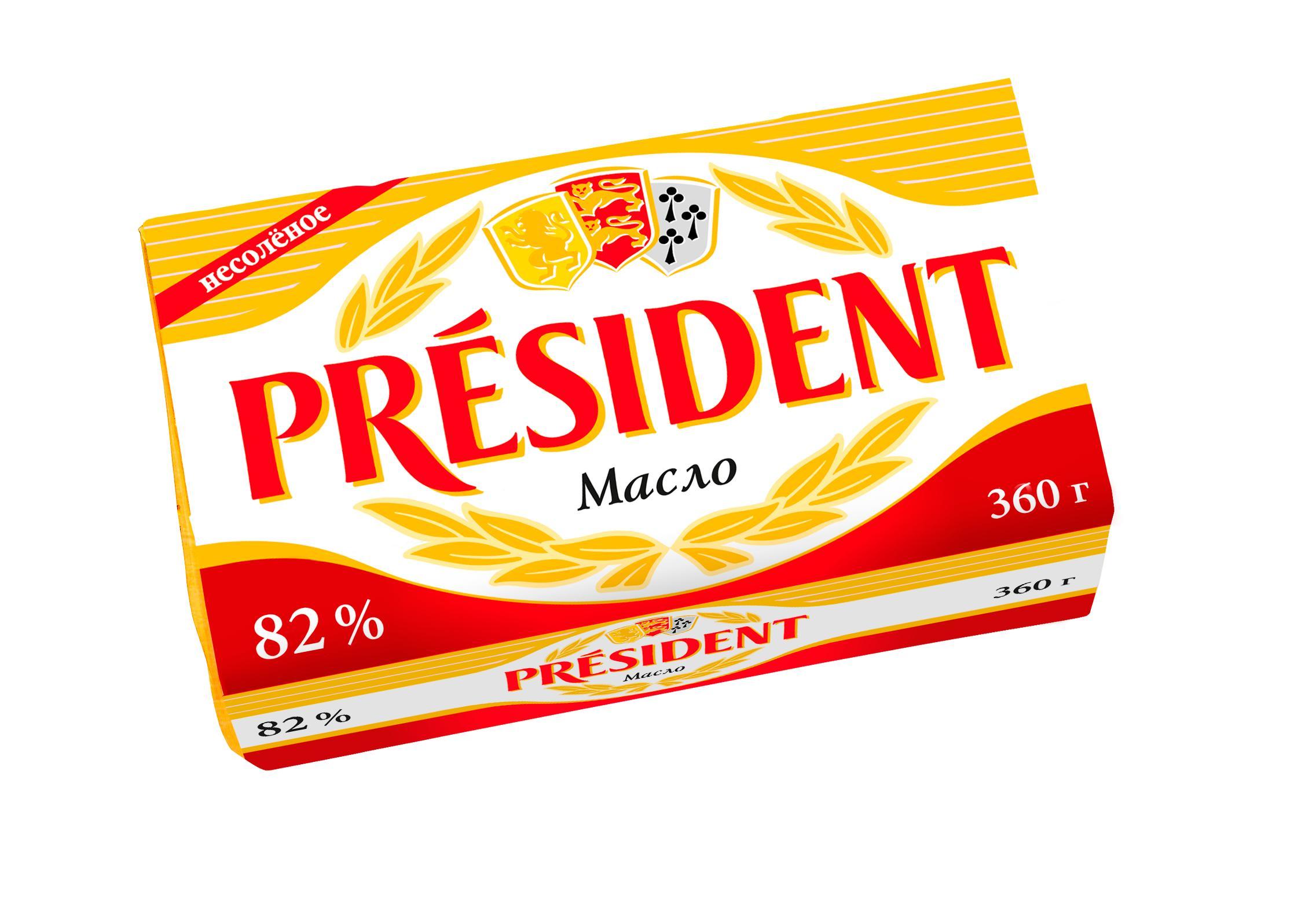 Масло кислосливочное President несоленое 82% 360 гр., обертка