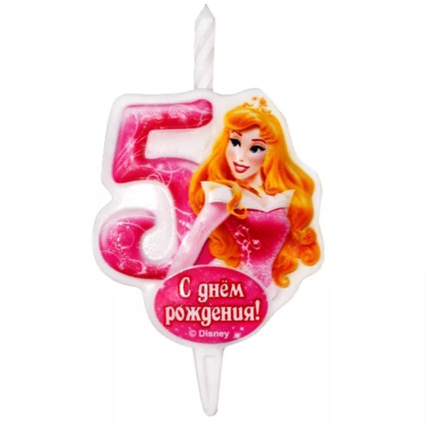 Свеча для торта Disney принцесса цифра 5, блистер