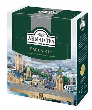 Чай черный Ahmad Tea Earl Grey в пакетиках 100 пакетиков 200 гр., картон