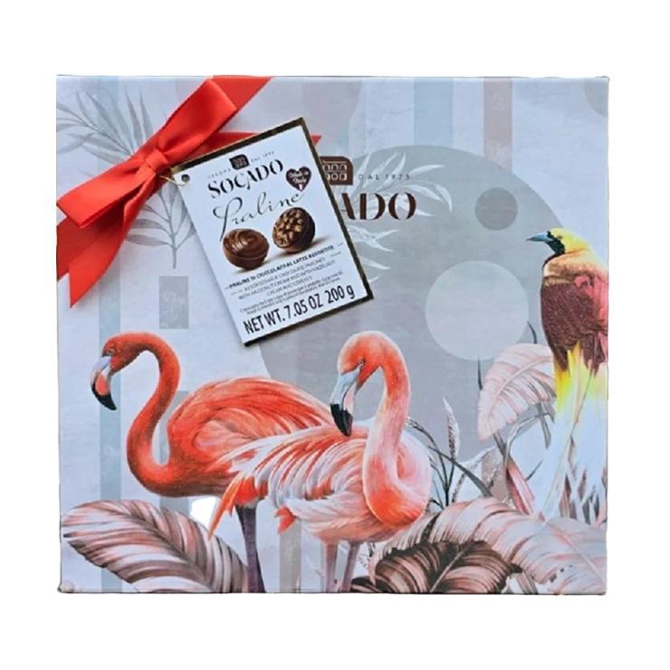 Конфеты SOCADO Фламинго ассорти из молочного шоколада 200 гр., картон