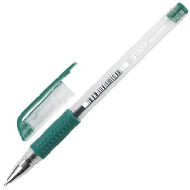Ручка гелевая с грипом, зеленая, корпус прозрачный, узел 0,5 мм., линия письма 0,35 мм., Staff