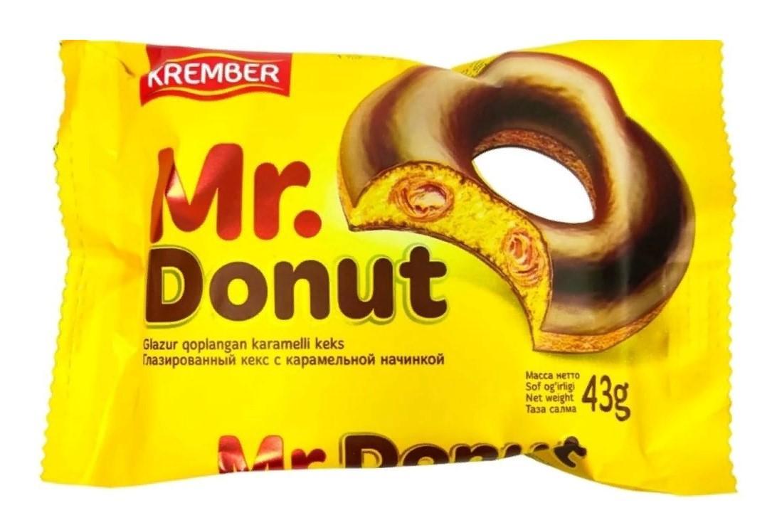 Глазированный кекс Krember Mr. Donut с карамельной начинкой 43 гр., флоу-пак