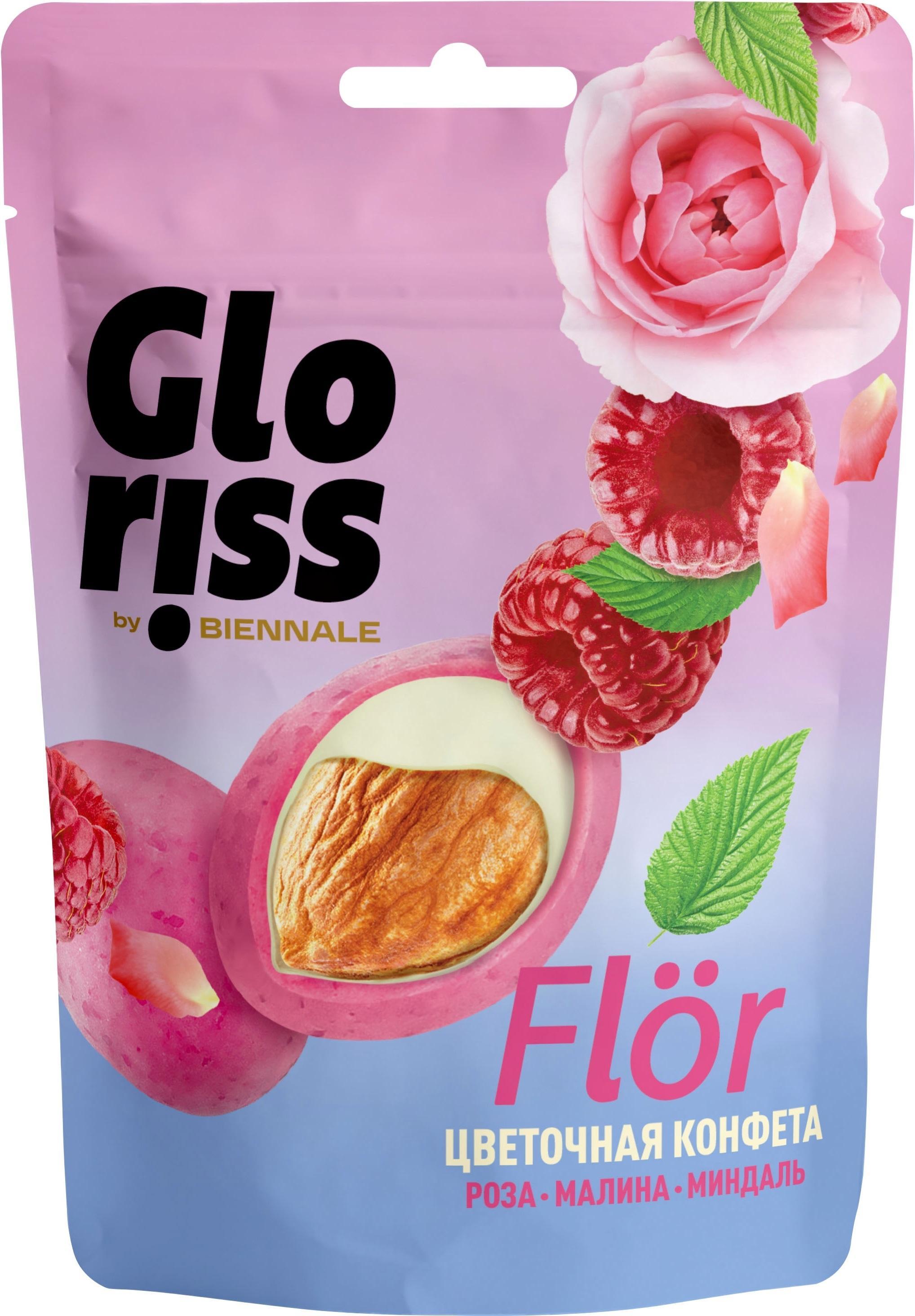 Конфета Gloriss by Biennale Flor Миндаль малина и роза 65 гр., дой-пак