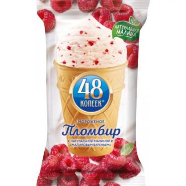 Мороженое Вафельный стаканчик Малина, 48 Копеек, 91 гр., флоу-пак