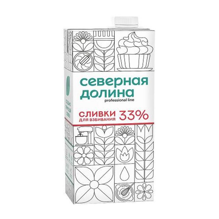 Сливки Северная Долина для взбивания ультрапастеризованные 33% 1 л., тетра-пак