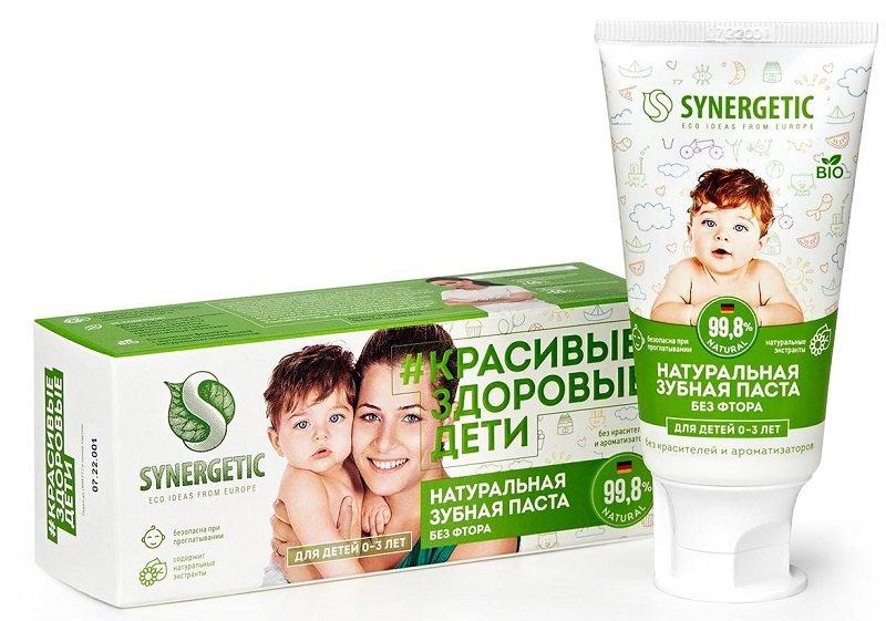 Зубная паста детская липа и ромашка, от 0 до 3 лет Synergetic, 50 гр., пластиковая туба