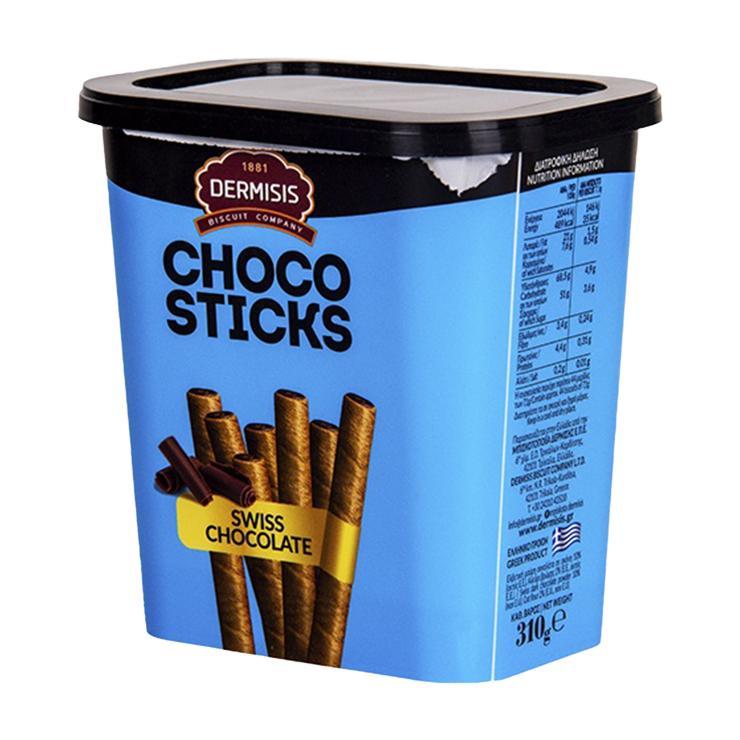 Трубочки вафельные Dermisis Choco Sticks швейцарский шоколад 310 гр., ведро