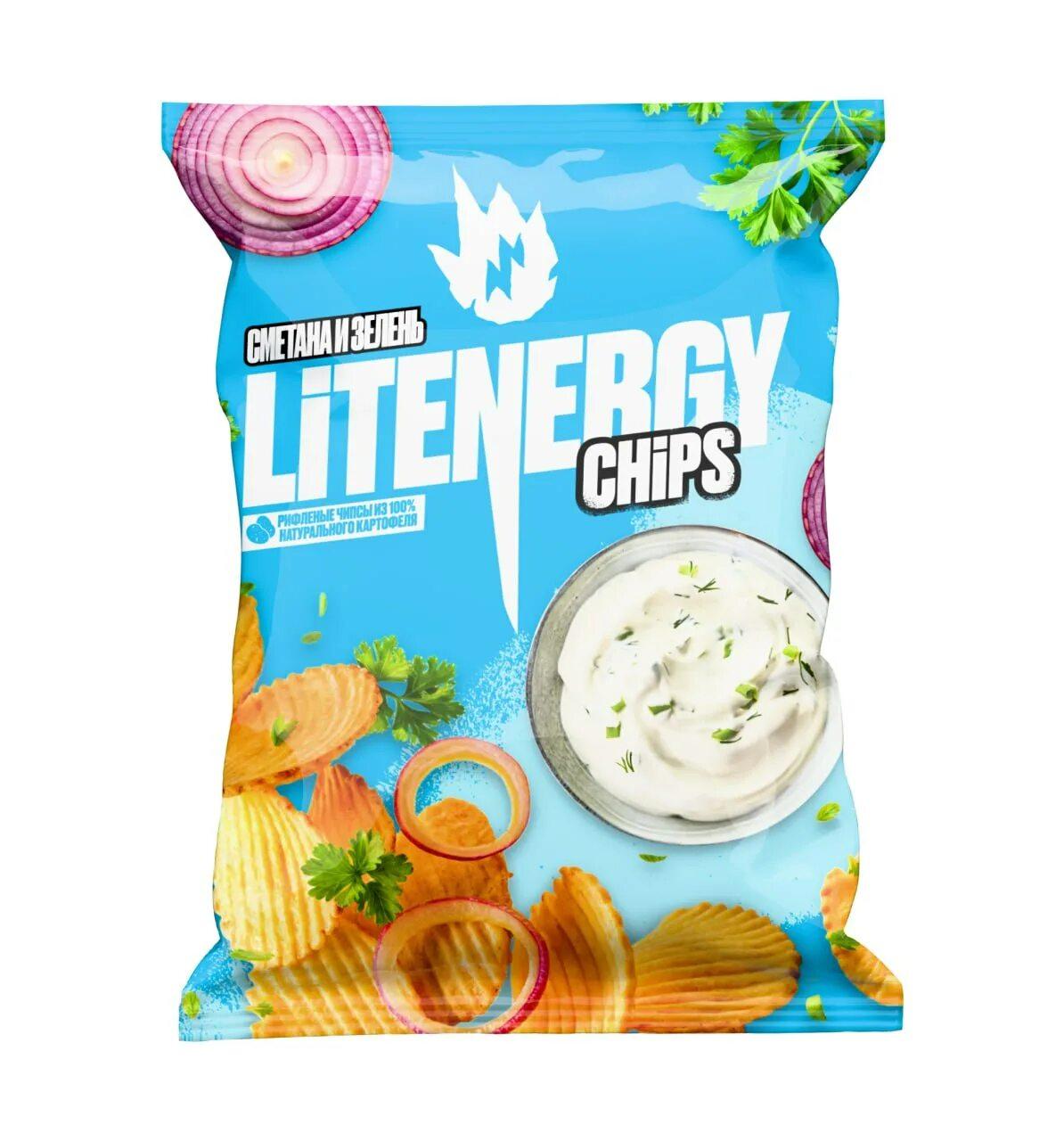 Чипсы LIT ENERGY рифленые сметана зелень 120 гр., флоу-пак