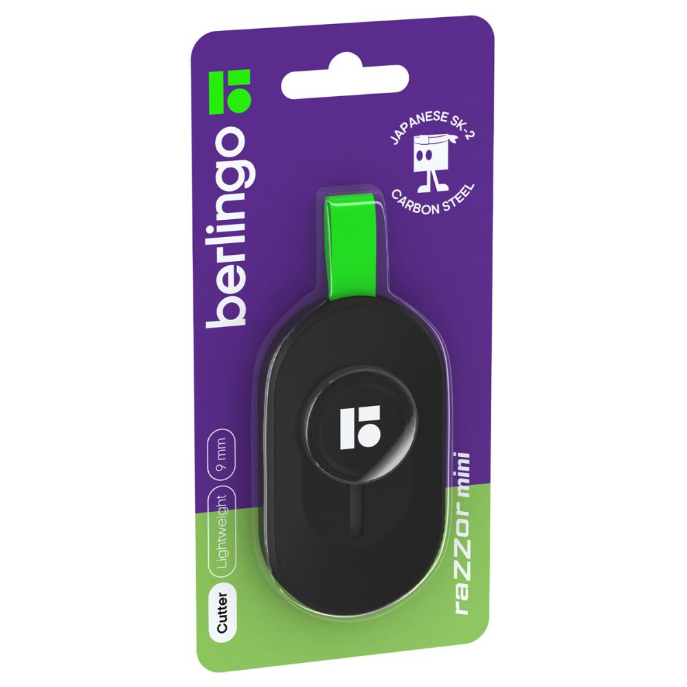 Нож канцелярский Berlingo Razzor mini push-lock 9 мм., пакет