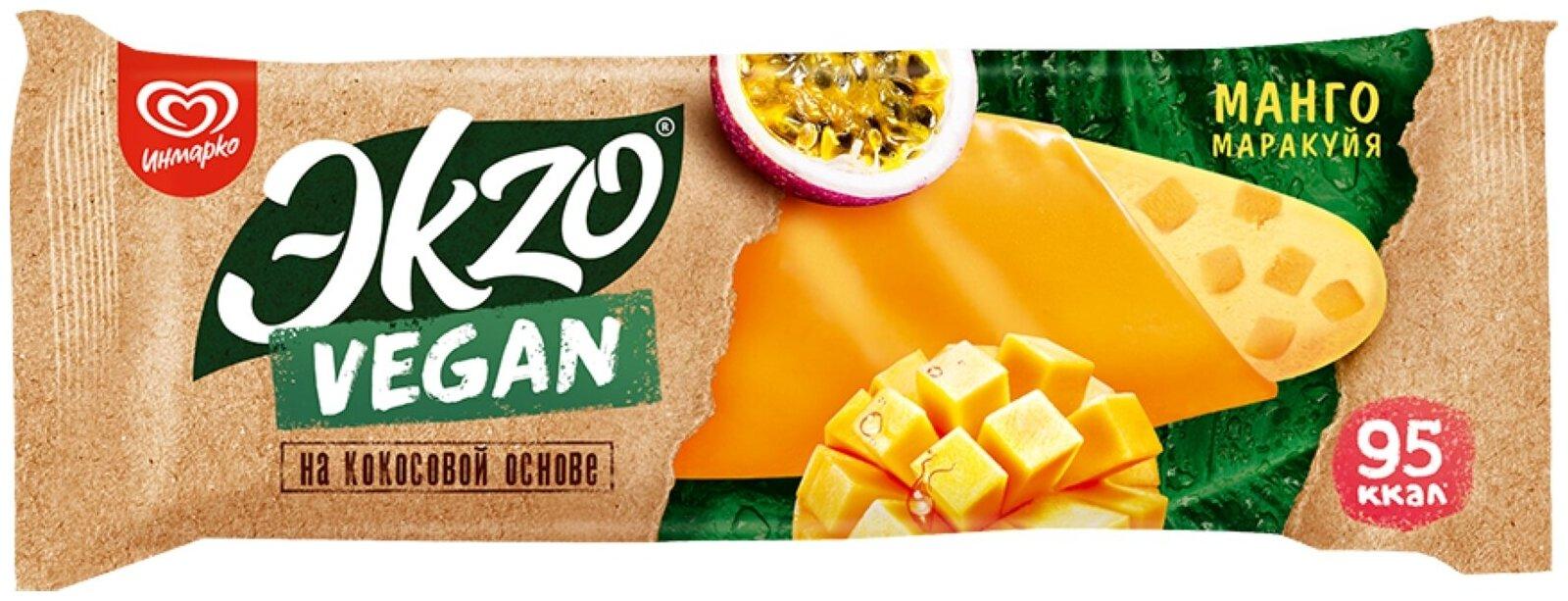 Мороженое Эkzo Vegan на кокосовой основе манго-маракуйя 70 гр., флоу-пак