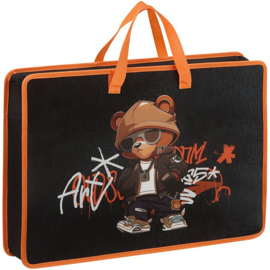 Папка для чертежей и рисунков А3 ArtSpace Cool Bear 85 мм на молнии пластиковая., пакет