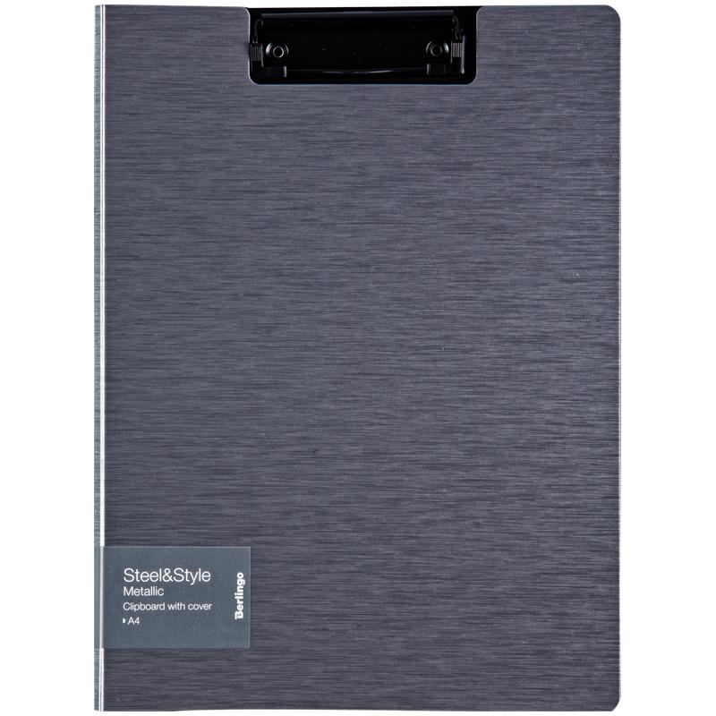 Папка-планшет с зажимом Berlingo Steel&Style A4, пластик (полифом), серебристый металлик