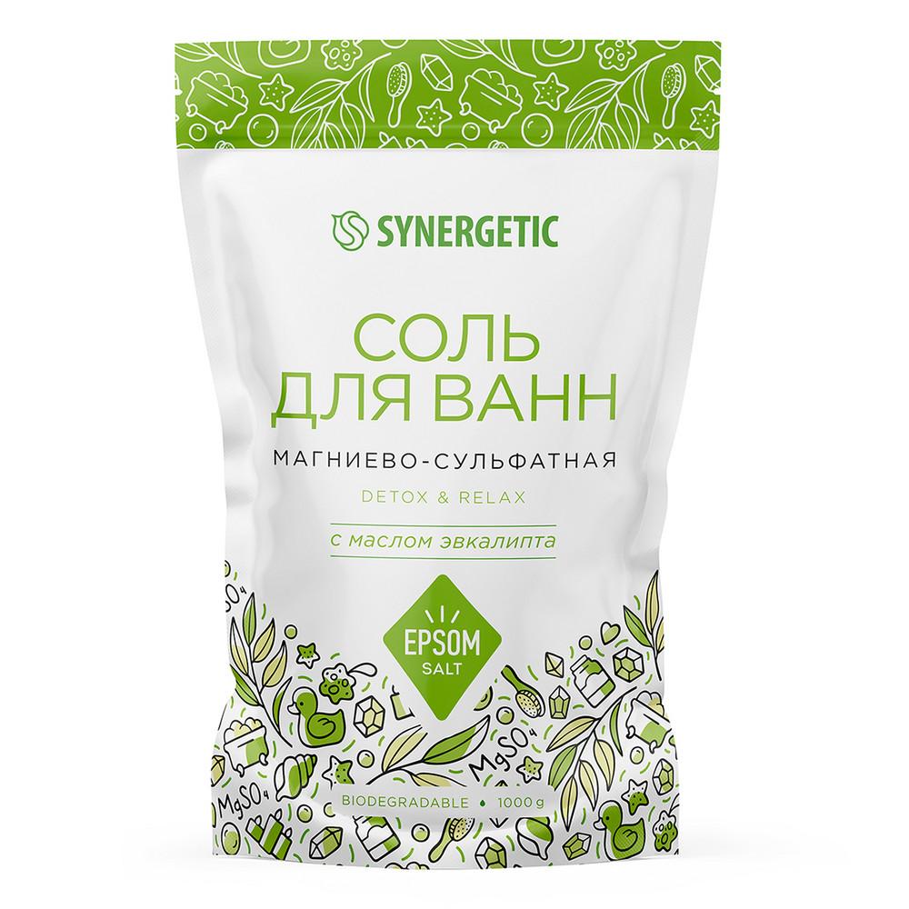 Соль для ванн Synergetic Магниево-сульфатная с маслом эвкалипта 1 кг., дой-пак