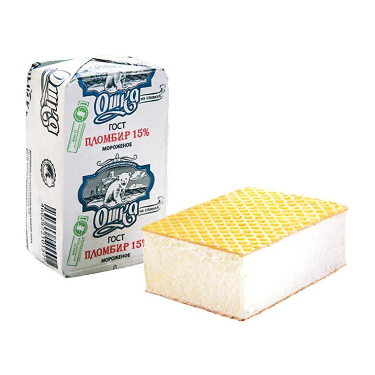 Мороженое пломбир Ошка ванильный брикет на вафлях 15% 85 гр., обертка