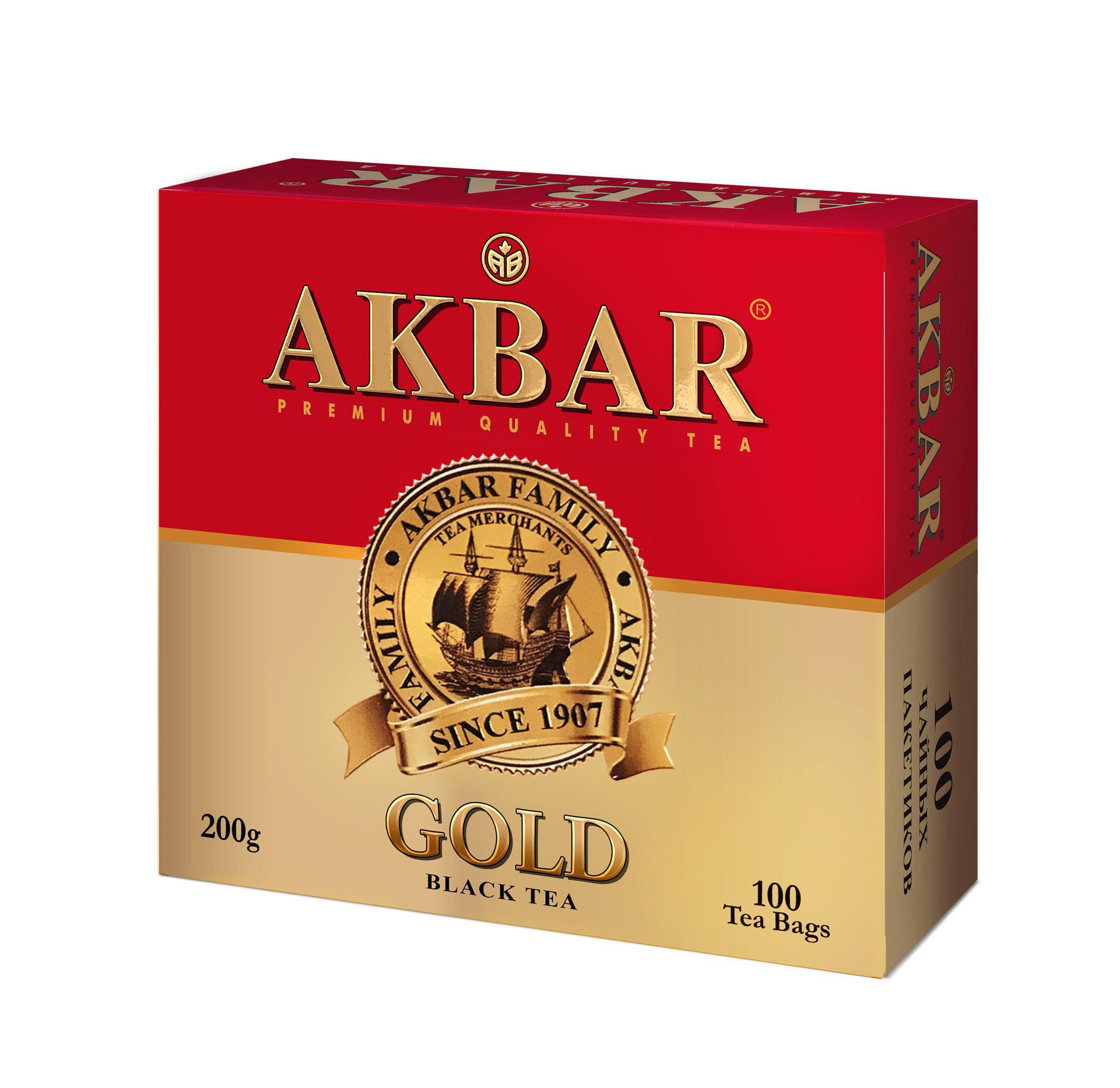 Чай Akbar Gold черный 100 пакетиков, 200 гр., картон
