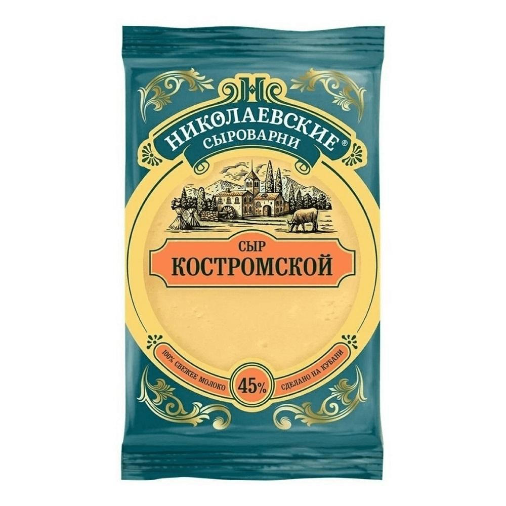 Сыр Николаевские Сыроварни Костромской 45% сегмент 180 гр., флоу-пак