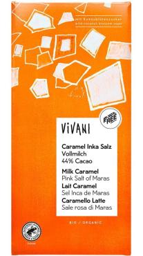Шоколад органик VIVANI молочный с роз.солью с кокосовым сахаром, 80 гр., картон