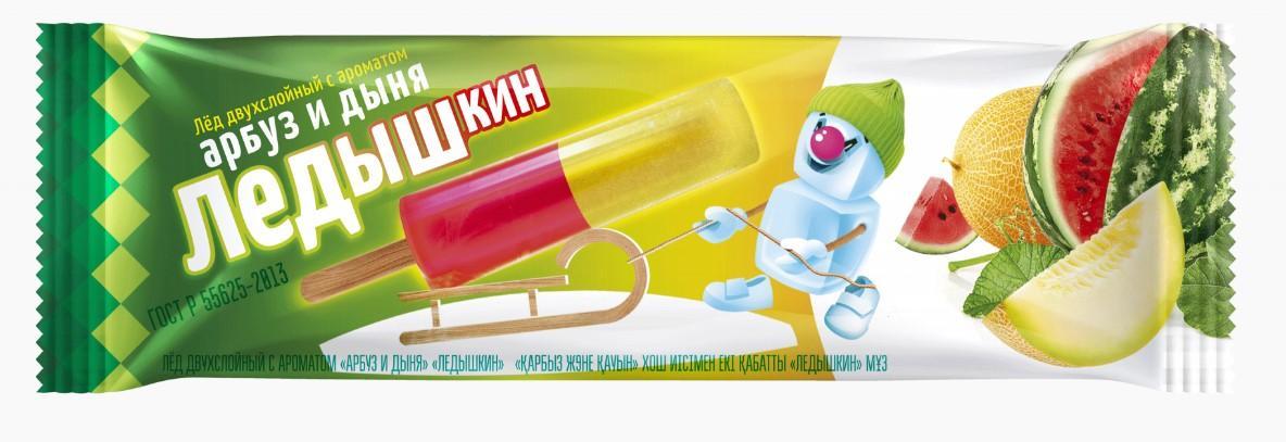 Мороженое Ледышкин фруктовый лед Арбуз-дыня 60 гр., флоу-пак