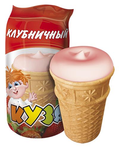 Мороженое Кузя Клубничный вафельный стаканчик 70 гр., флоу-пак