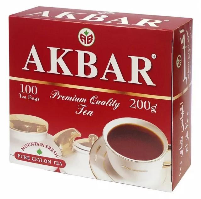 Чай черный Akbar 100 пакетиков 200 гр., картон