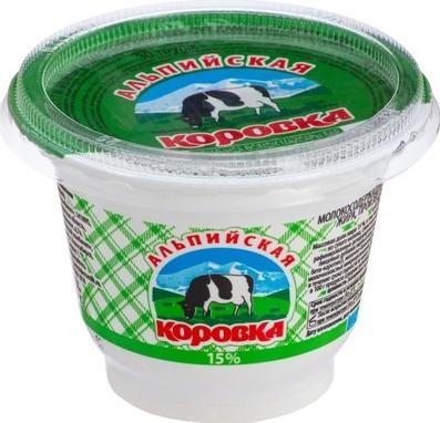 Продукт сметанный Альпийская Коровка СЗМЖ 15% 180 гр., ПЭТ
