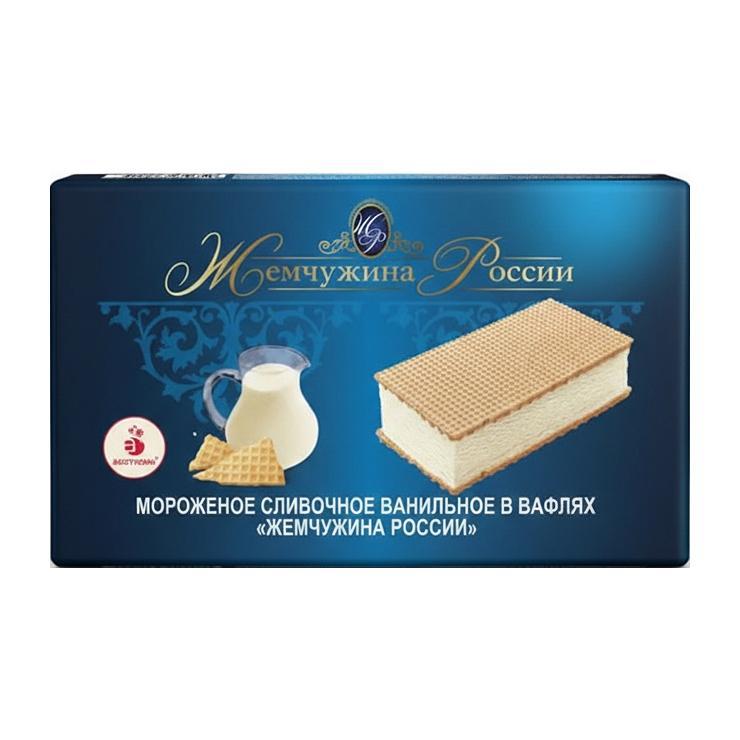 Мороженое сливочное Жемчужина России брикет ванильное на вафлях 90 гр., бумага