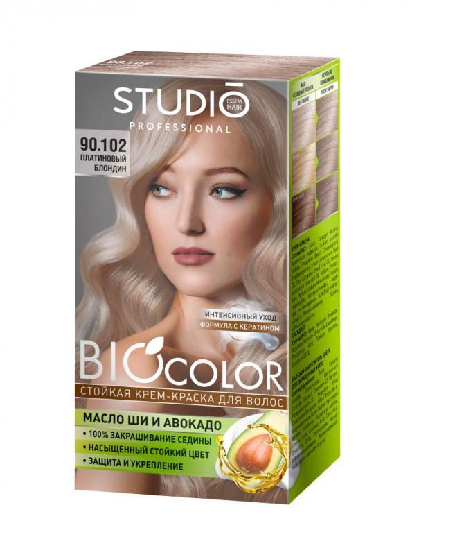 Крем краска Studio Professional Biocolor для волос стойкая, тон: 90.102 Платиновый блондин, 115 мл., картон