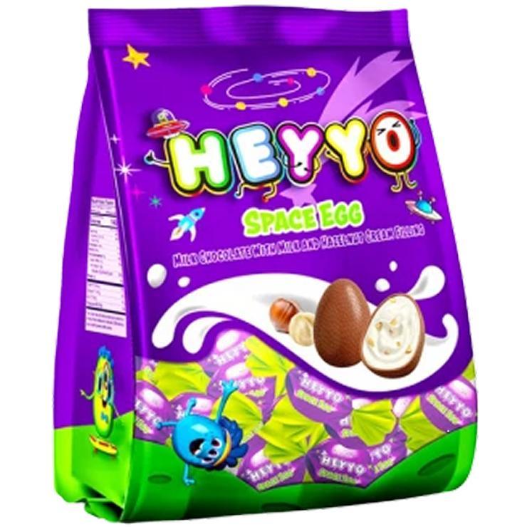 Шоколад Heyyo Space Egg молочный в форме яйца с молочно-ореховой кремовой начинкой 200 гр., флоу-пак