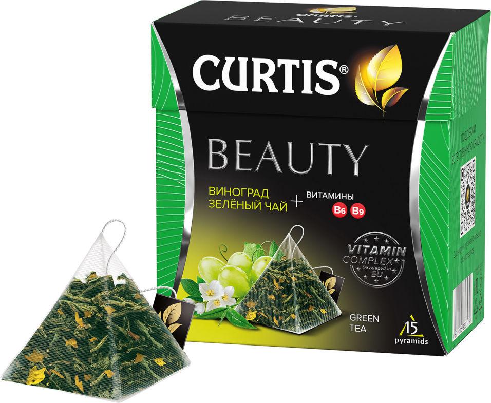 Чай зеленый Curtis Beauty Tea с виноградом 15 пирамидок 25,5 гр., картон