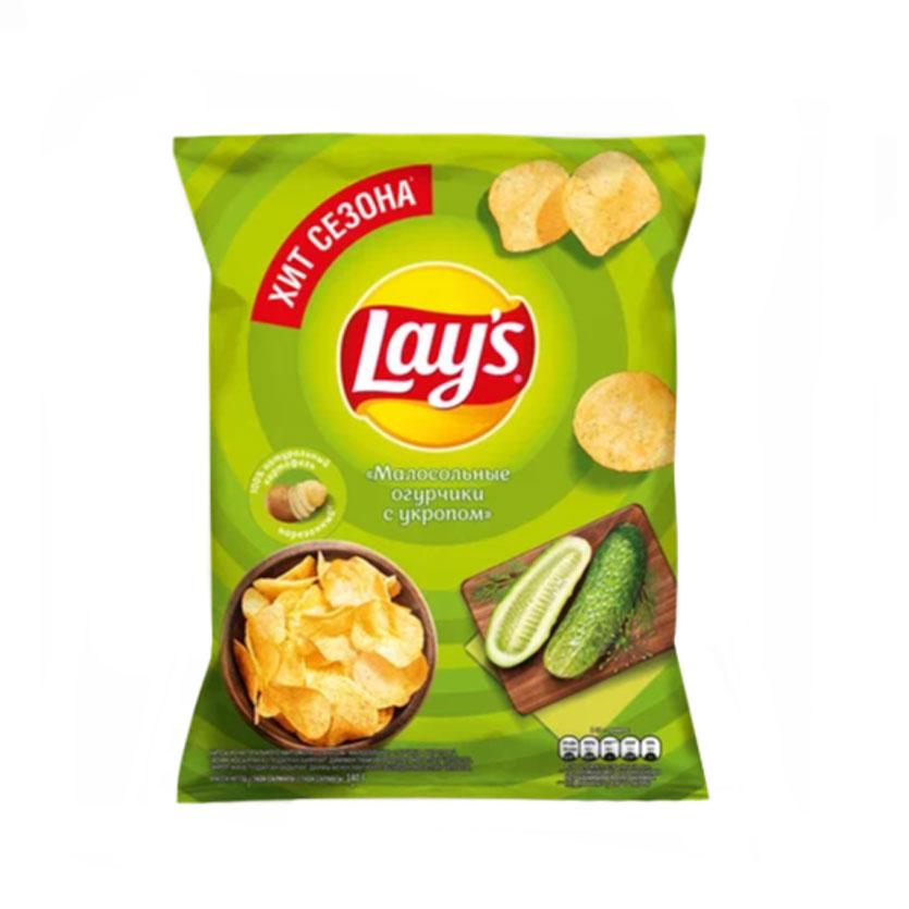 Чипсы Lay's малосольные огурчики с укропом 140 гр., флоу-пак
