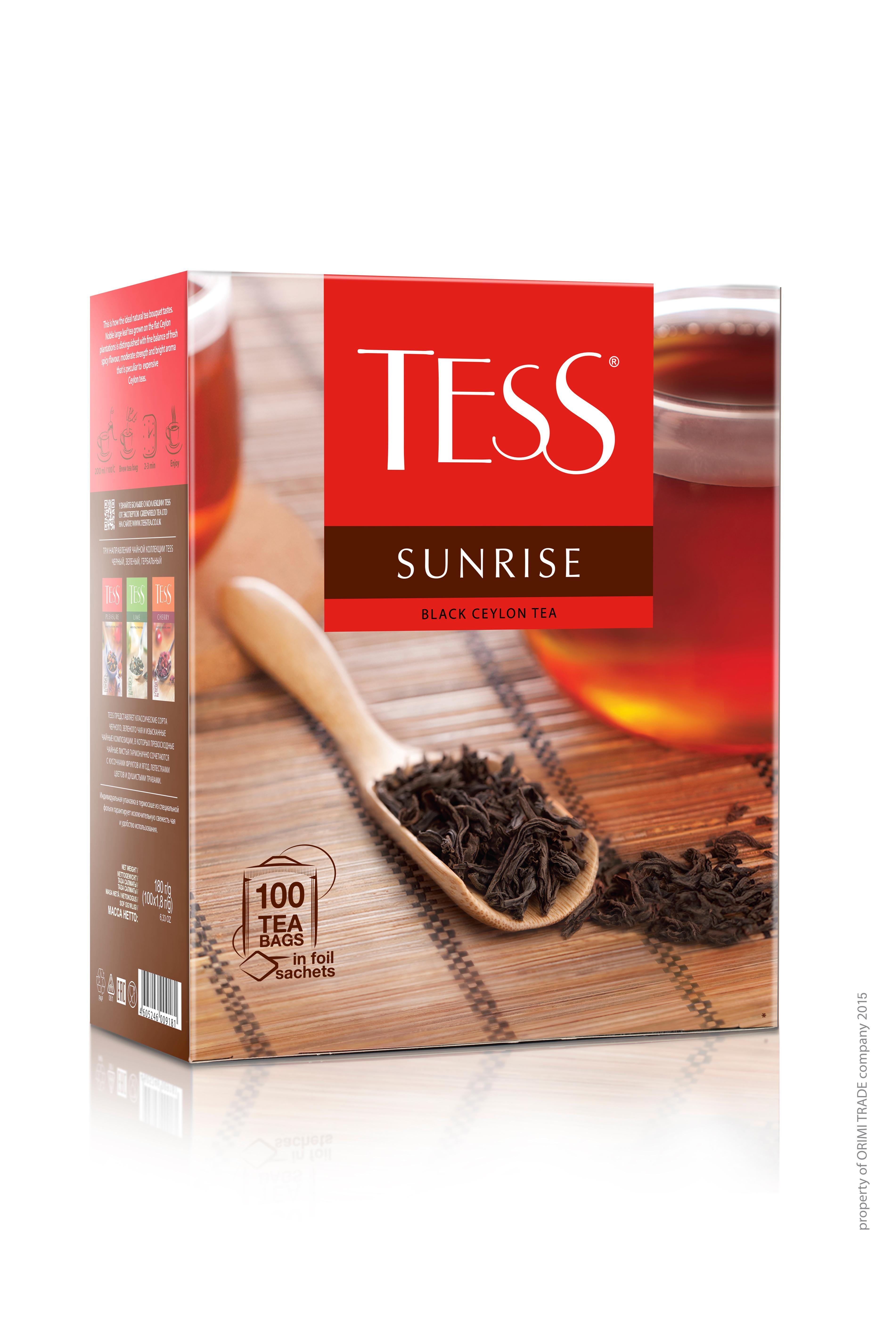 Чай Tess Sunrise черный цейлонский, 100 пакетиков, 180 гр., картон