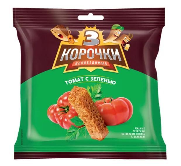 Сухарики 3 Корочки со вкусом томата и зелени 100 гр., флоу-пак