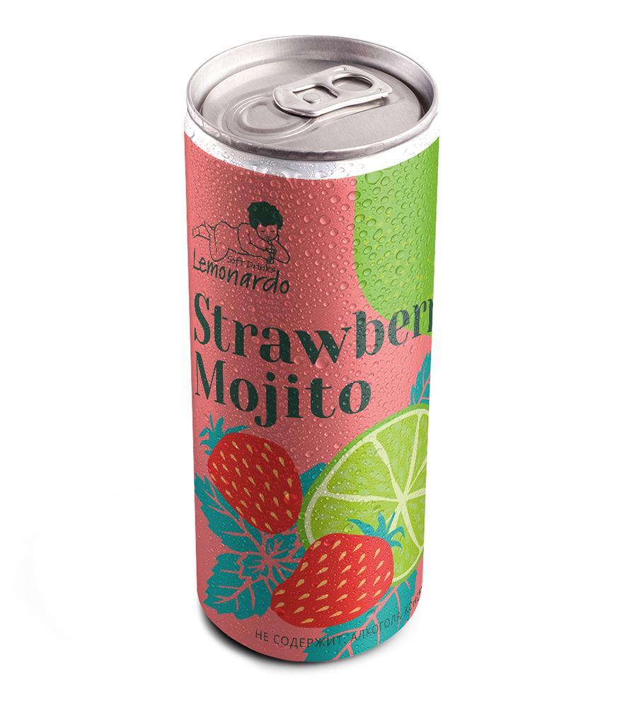 Напиток газированный Lemonardo Strawberry Mojito клубничный мохито без сахара 330 мл., ж/б