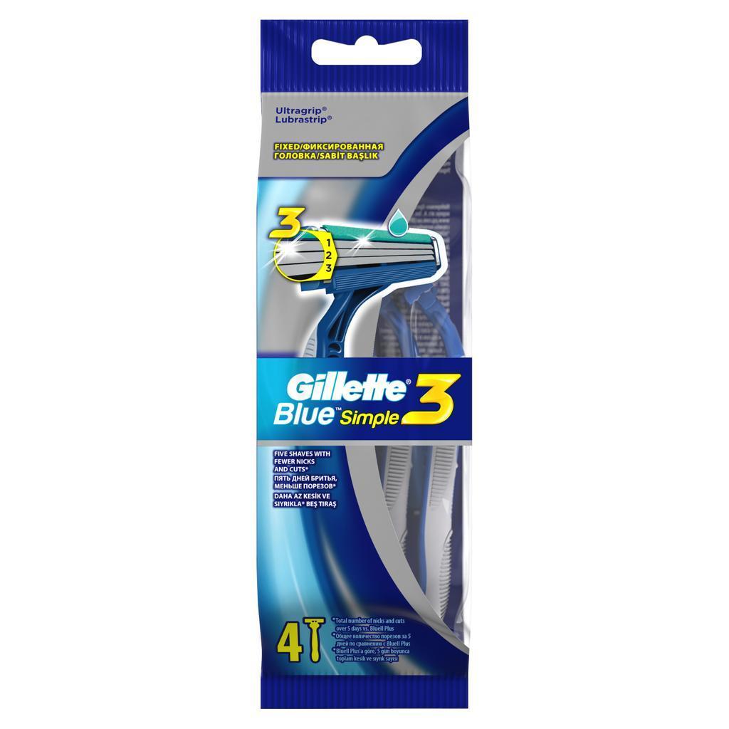 Бритвы одноразовые Gillette Blue Simple3 4 шт., флоу-пак