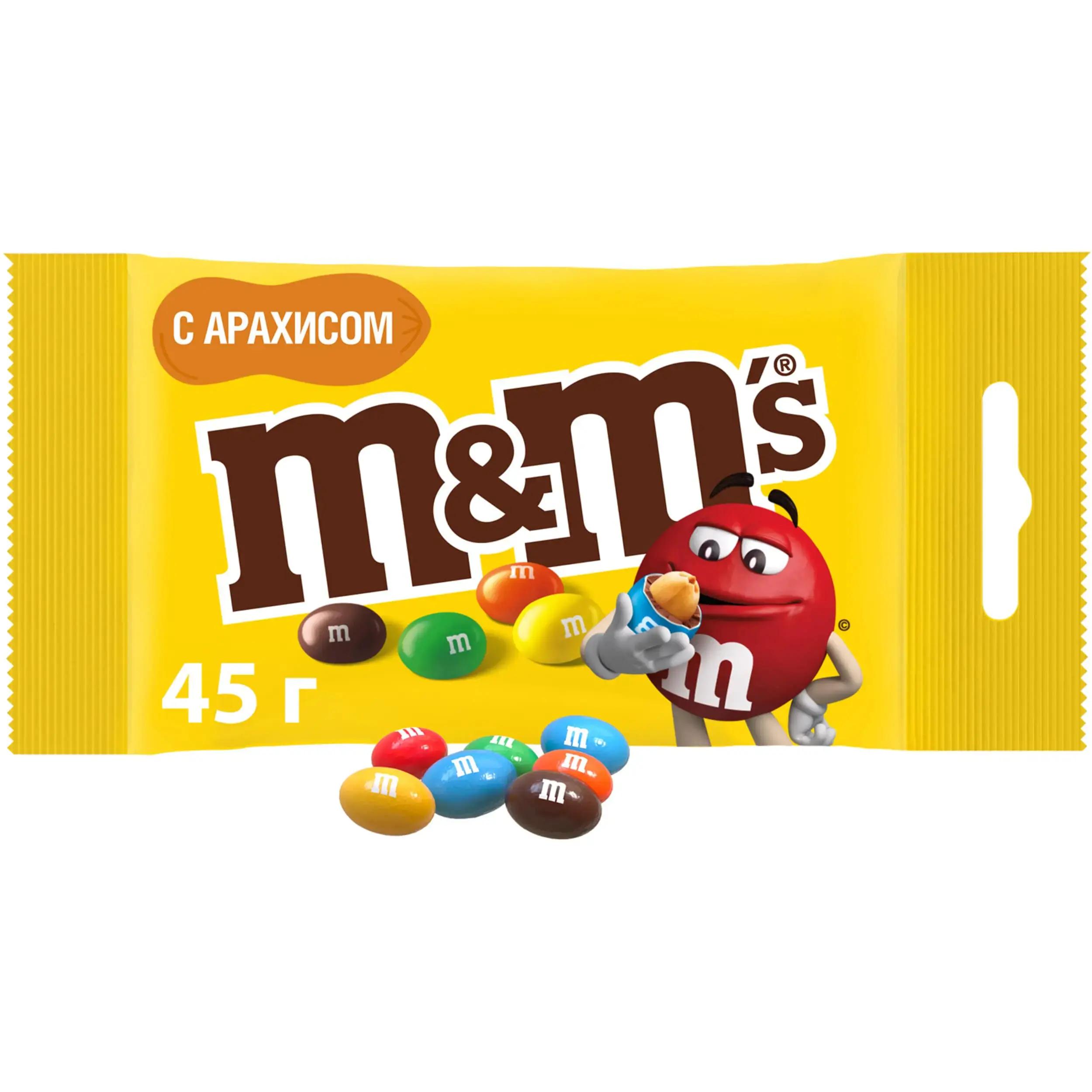 Конфеты M&M'S драже с арахисом и молочным шоколадом, 45 гр., флоу-пак