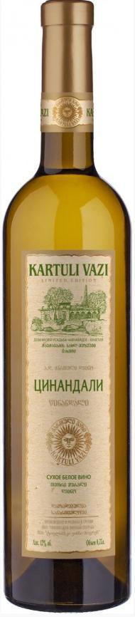 Вино выдержанное сортовое Картули Вази Цинандали белое сухое  12,0% Грузия 750 мл., стекло