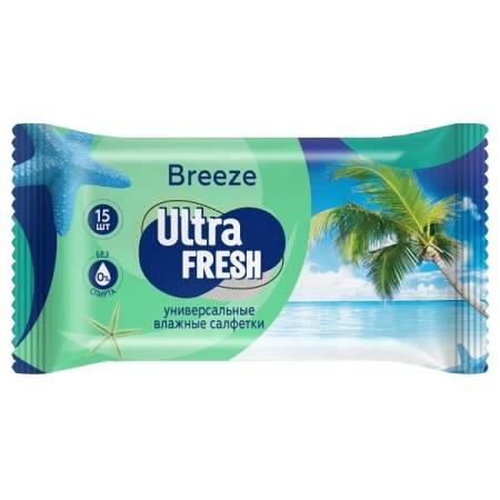 Влажные салфетки Ultra Fresh breeze универсальные 15 шт., флоу-пак