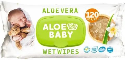 Салфетки влажные BablUni ALOE BABY 120 шт., флоу-пак