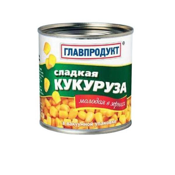 Кукуруза Главпродукт молодая в зернах сладкая 340 гр., ж/б