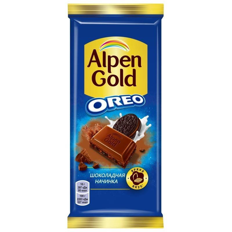 Шоколад Alpen Gold OREO молочный печенье 85 гр., флоу-пак