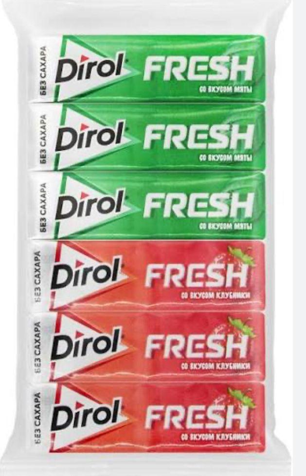 Резинка жевательная Dirol fresh со вкусом мяты и клубники ассорти 81,6 гр., бумага