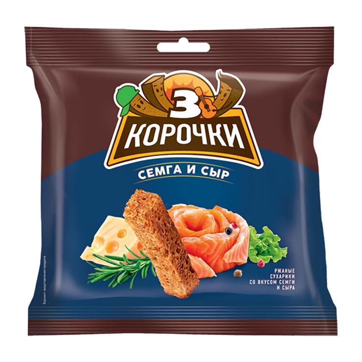 Сухарики 3 корочки ржаные Семга сыр 100 гр., флоу-пак