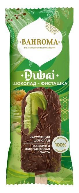 Мороженое эскимо Bahroma Dubai фисташка в шоколаде 90 гр., флоу-пак