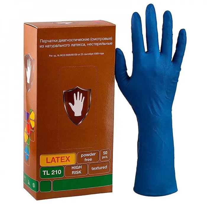 Перчатки Safe&Care медицинские, 50 шт, L, натуральный латекс, синий