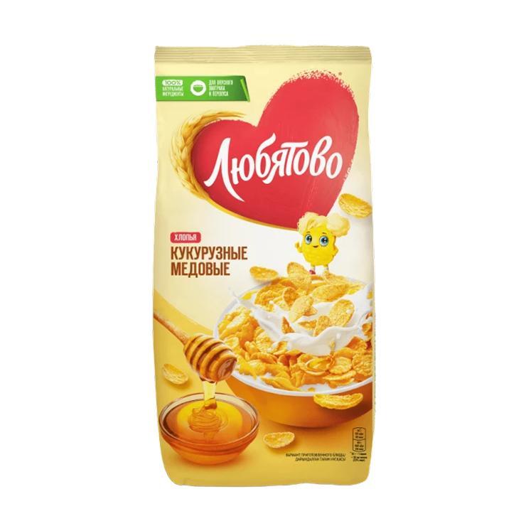 Сухой завтрак Любятово хлопья кукурузные медовые 250 гр., флоу-пак