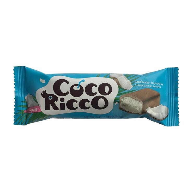 Мороженое пломбир Колибри батончик coco ricco с мякотью кокоса 50 гр., флоу-пак