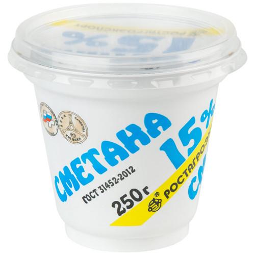 Сметана РостАгроЭкспорт 15%, 250 гр., стакан