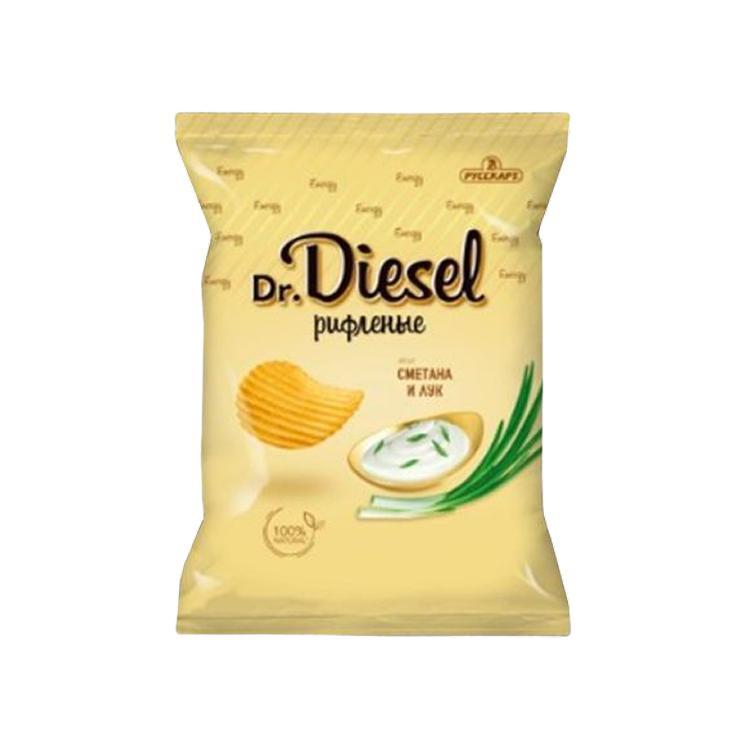 Чипсы Dr.Diesel сметана и зеленый лук рифленые 120 гр., флоу-пак