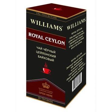 Чай Williams Royal Ceylon черный цейлонский байховый, 25 пакетиков, 50 гр., картон
