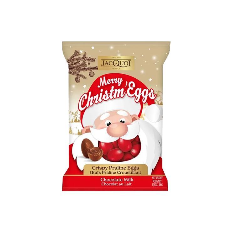 Яйца шоколадные JACQUOT merry christmas с начинкой пралине и хрустящими криспами 100 гр., флоу-пак